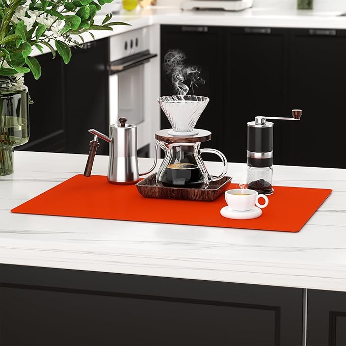 Silicone Counter Mat 40x60cm 2 Pack - High-Temp Resistant, Non-Slip Waterproof Pad for Kitchen Countertops, Sink & Stove (Orange)