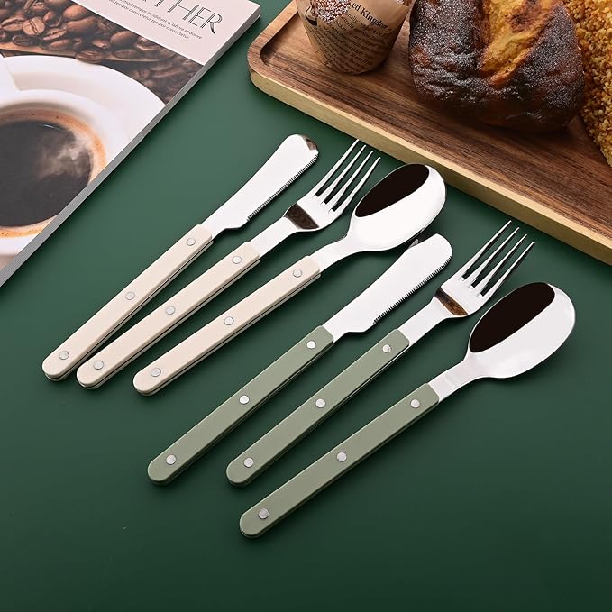 Green Handle Silverware Set, Uniturcky 16-Piece Stainless Steel Flatware Set for 4, Tableware Eating Utensils for Daily Use and Party, Camping Cutlery Set with Color Handle