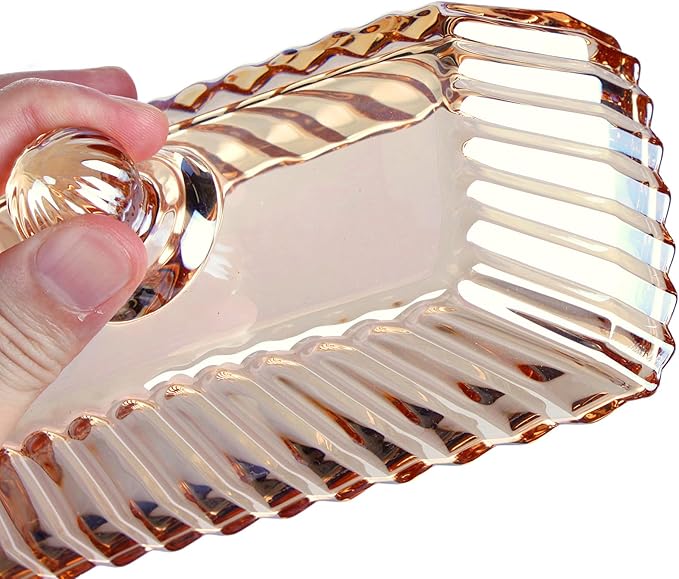 Champagne Color Glass Butter Dish with Lid, Covered Butter Stick Holder Tray, Crystal Glass Butter Storage Container for Kitchen Countertop