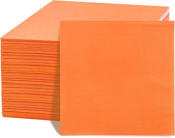 FLOWERCAT 100-Count 2-Ply Orange Napkins -Orange Cocktail Napkins Disposable Premium Quality - 5" x 5" Fall Paper Napkins for New Year Party,Fall,Bar,Weddings