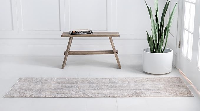 Rugs.com Oregon Collection Rug – 10 Ft Runner Ivory Low-Pile Rug Perfect for Hallways, Entryways