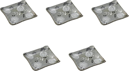 Set of 5, Yamakikai Square Appetizer Plate, 7.1 x 7.1 x 1.0 inches (18 x 18 x 2.5 cm), Square Plate, Medium, Setomonohonpo