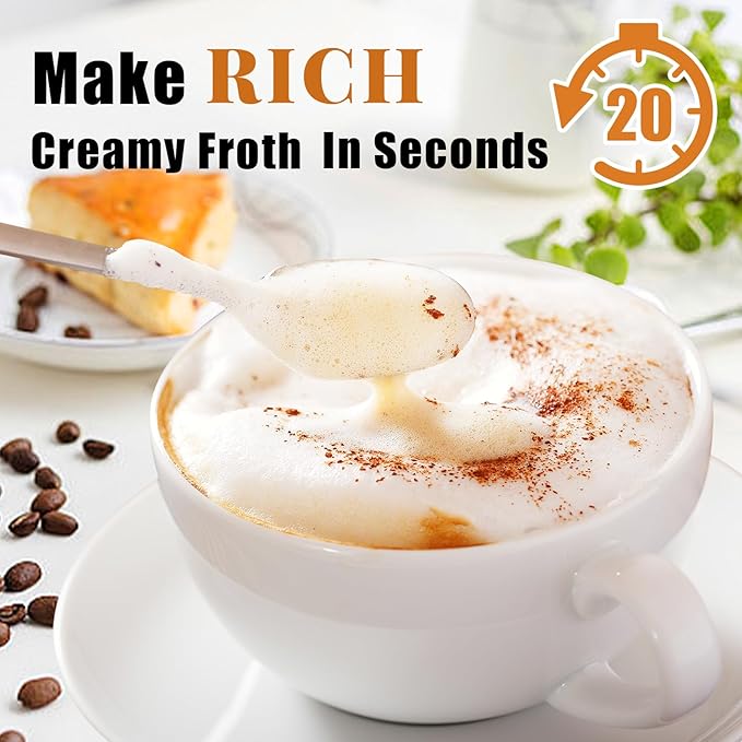 Nahida Beige Milk Frother Wand for Coffee, Frother Handheld Rechargeable Electric Whisk with 3 Heads 3 Speeds Drink Mixer Coffee Frother Foam Maker For Latte, Cappuccino, Hot Chocolate, Egg