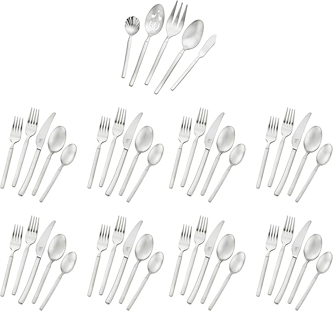 ZWILLING Satin Opus 45-Pc Stainless Steel Flatware Set, Dishwasher Safe, Service for 8, Matte Finish (not polished)