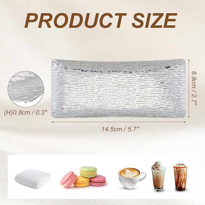 uxcell Decorative Tray, 5.7x2.7 Stainless Steel Rectangular Glossy Serving Tray with Streak Grain Pattern for Dessert Napkin Towel Candle Jewelry Bathroom Platter, Stackable, Silver