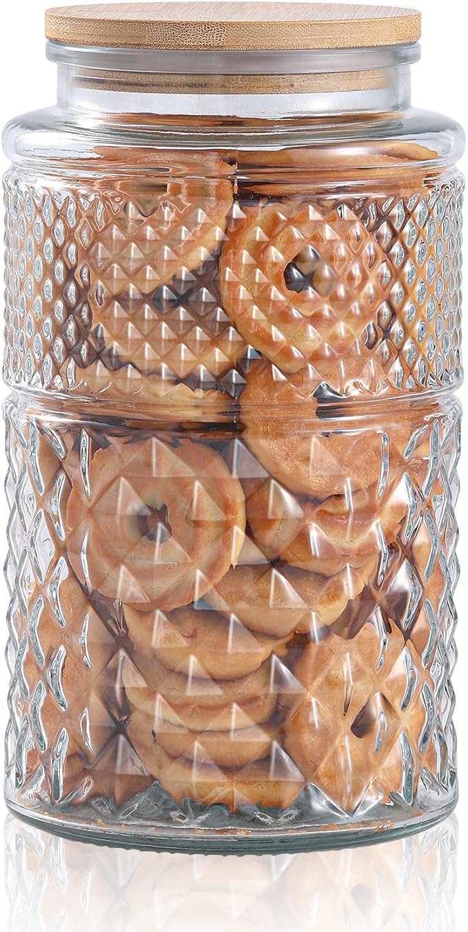 90 oz | 0.7 Gallon Large Cookie Jar, Glass Jar with Airtight Lid, Decorative Kitchen Canister with Bamboo Lids, Candy Jar | Glass Storage Air tight Glass 2600ml