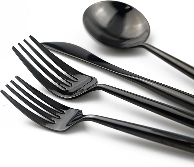 20-Piece Flatware Set, 18/10 Stainless Steel Dishwasher Safe, Mirror Polishing Black