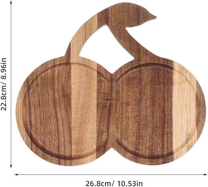 Wood Serving Tray - Cherry Shaped Wooden Cake Snack Appetizer Platter, Candy Dessert Dish, Ideal for Coffee Tea, Cheese, Party Supplies & Daily Serving, Elegant Table Display