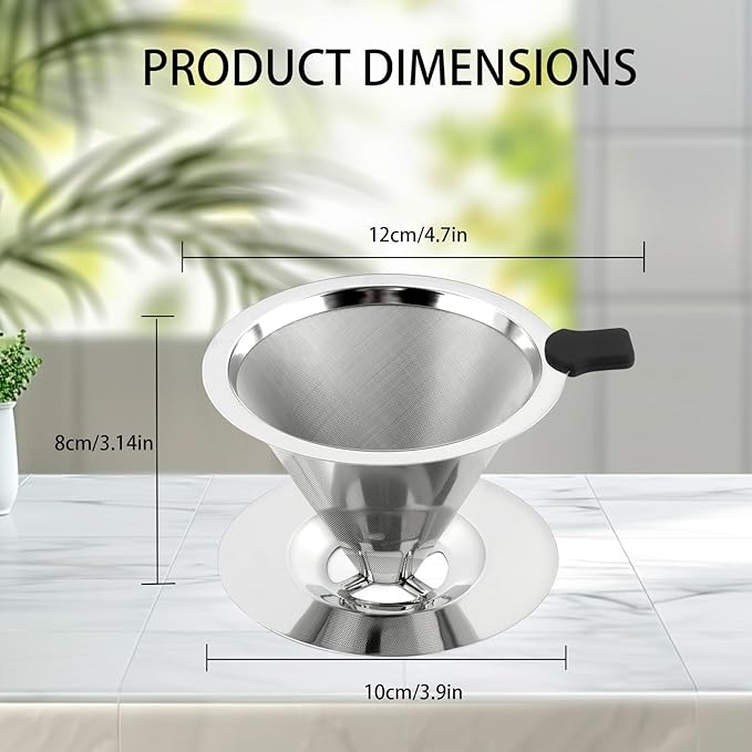 Stainless Steel Coffee Filter,Pour Over Coffee Dripper Paperless， Reusable Coffee Filter, Metal 800 Mesh