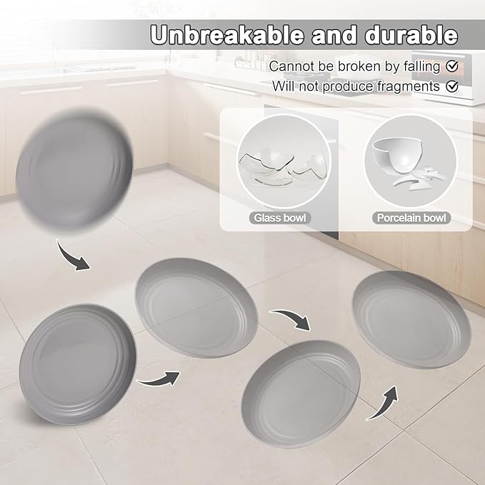 12 Pcs Unbreakable Deep Dessert Plates Set, 8 inch Reusable Plastic Wheat Straw Plates, Microwave and Dishwasher Safe Plate for Kitchen, Lightweight Plate for Dessert, BPA Free, 6 Colors