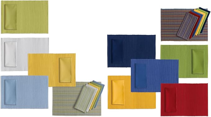 DII Basic Everyday Ribbed Tabletop 100% Cotton, Placemat Set, 13x19, Nautical Blue, 6 Piece