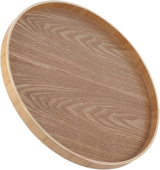 19” Black Round Leather Tray For Coffee Table,Black Round Serving Tray,Black Round Tray Round Shape Solid Wood Tea Coffee Snack Food Meals Serving Tray Plate Restaurant Trays Black (Wood)