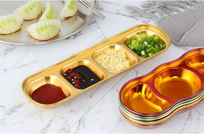 Ceramic Cutlery Salad Bowl 5pcs Household 304 Stainless Steel Seasoning Plate Appetizer Plates Serving Dish Suitable for Appetizer, Seasoning, Vinegar, Salad, Soy Sauce Small bo (XSmall)