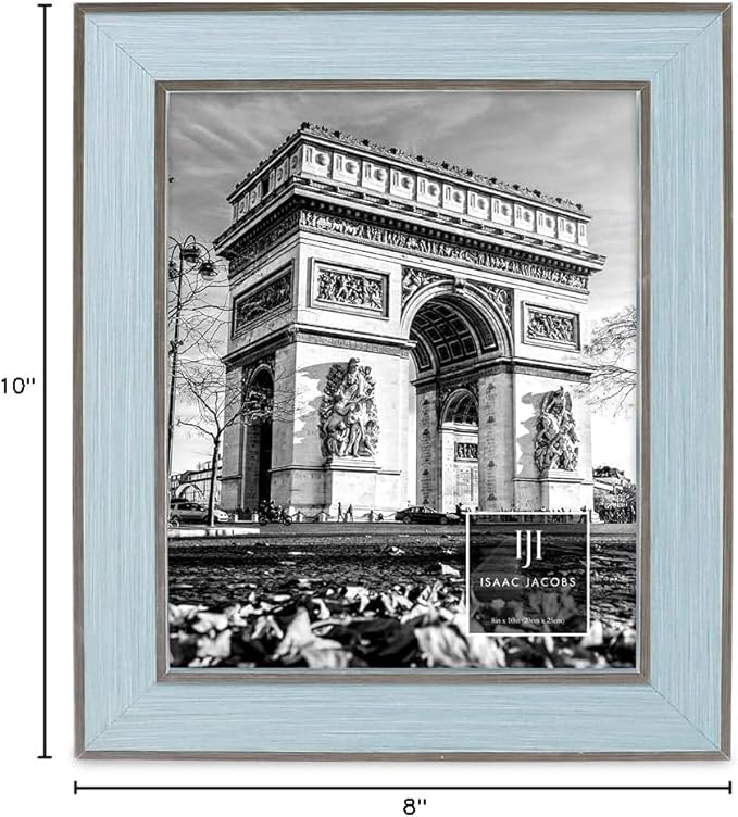 Isaac Jacobs 8x10 Blue w/Brown (Vertical & Horizontal) Double Border Picture Frame w/Black Fabric Easel, Wall-Mountable, Made for Tabletop & Gallery, Home or Office (8x10, Blue W/Brown)