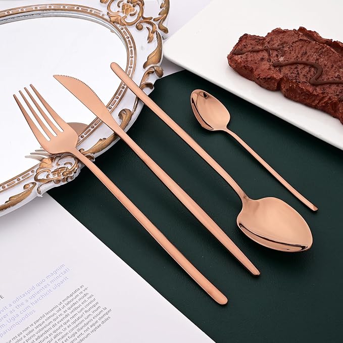 36-piece Copper 18/10 Stainless Steel Flatware Set, Resuable Cutlery Set For 6, Complete Tableware Set For Home Restaurant Wedding Party Daily Meal, Mirror Polish
