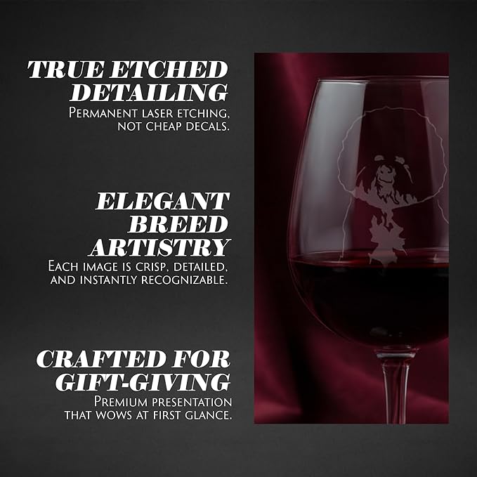 Etched Laser Art Bichon Frise Personalized Dog Themed Etched 12.75oz Wine Glass Custom Dog Breed Wine Glasses, Ideal for Pet Lovers, Unique Birthday Gift for Men & Women, Personalized Gift