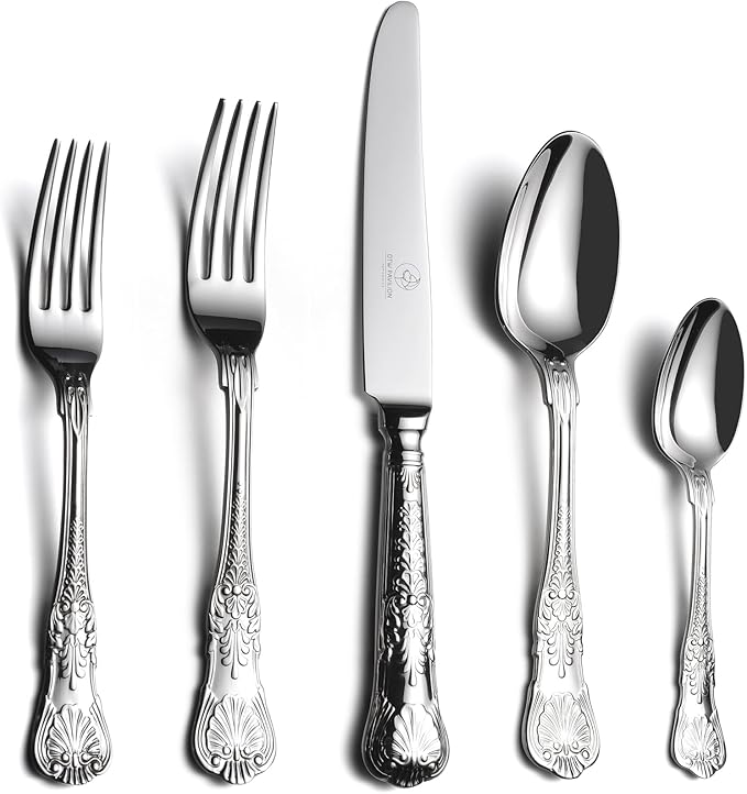 60 Piece Silverware Set for 12, 18 10 Stainless Steel flatware Set, Antique vintage cutlery set, Knife fork spoon, Heavy Duty Dishwasher Safe OTW PAVILION