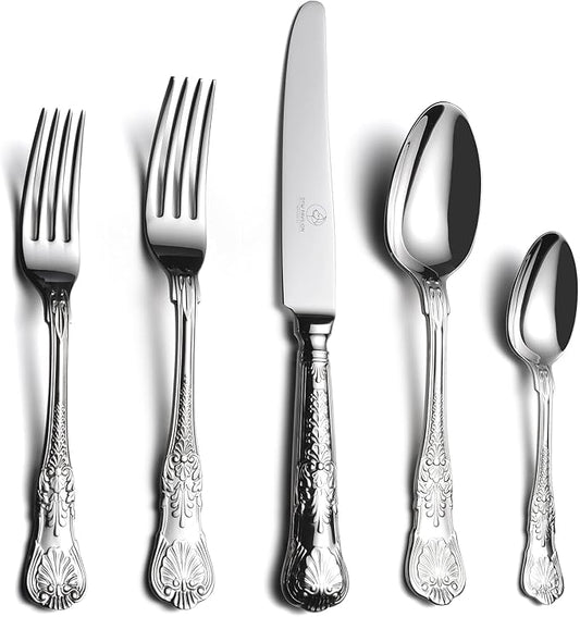60 Piece Silverware Set for 12, 18 10 Stainless Steel flatware Set, Antique vintage cutlery set, Knife fork spoon, Heavy Duty Dishwasher Safe OTW PAVILION