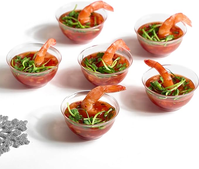 Zezzxu 100 Pack 2 oz Mini Dessert Cups, Clear Plastic Reusable Small Round Party Serving Tiny Bowls for Individual Appetizers, Trifle, Cheesecake, Hors D'oeuvres