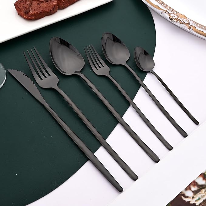 36-piece Black 18/10 Stainless Steel Flatware Set, Resuable Cutlery Set For 6, Complete Tableware Set For Home Restaurant Wedding Party Daily Meal, Mirror Polish