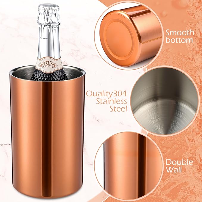 6 Pack Wine Chiller Bucket Wine Bottles Cooler Bulk, Stainless Steel Double Wall Insulated Champagne Ice Bucket for Parties,Fits for 750 ml Bottles (Copper)