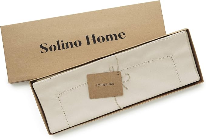 Solino Home Cotton Linen Placemats Set of 6 - Hemstitch Linen Placemats 14 x 19 Inch - Machine Washable Table Mats for Spring, Easter