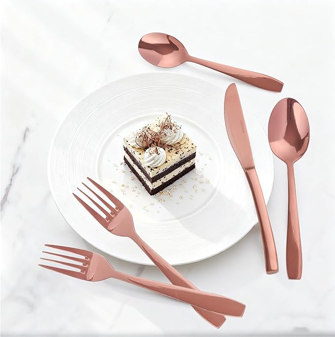Rosegold 20 Piece Silverware Set,Stainless Steel Flatware Set for 4,18/0 Rust-Proof Cutlery Set with Forks & Spoons,Mirror Polished Dishwasher Safe - Heavy Duty Tableware for Home & Dining