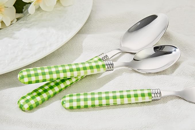 ANNOVA Silverware Set Stainless Steel Colorful Tableware Kitchen Flatware Set Utensils, Includes Dinner Knives, Forks, Spoons, Salad Forks & Dessert Spoons (Green/Checkered, 20 Pieces)