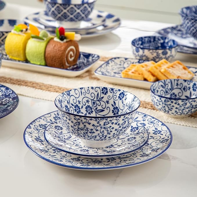 Ceramic Mini Dipping Bowls - 4 Oz Small Dessert Bowl Set - 3.5 Inch Porcelain Bowls for Side Dishes, Snack, Yogurt, Appetizer - Microwave Dishwasher Safe - Set of 6 - Vintage Blue