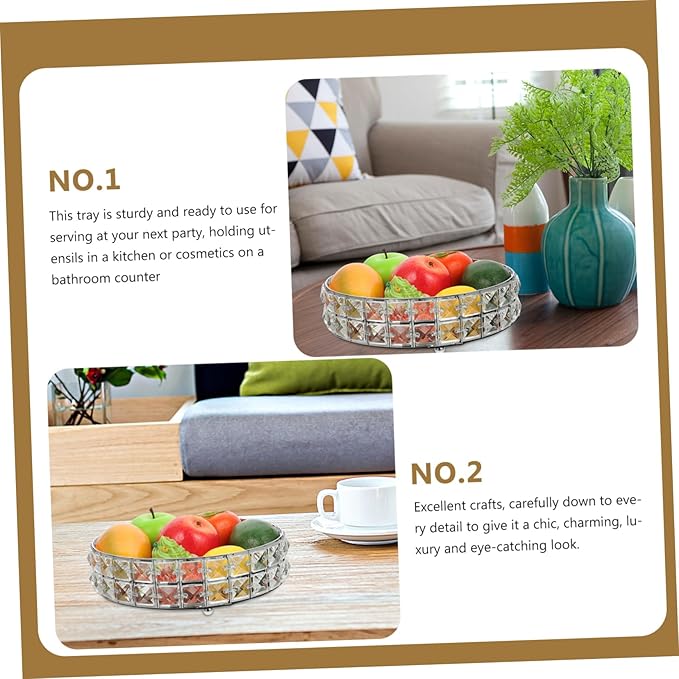 Mikinona Round Mirror Tray Decorative Serving Tray for Food for Home Round Platter Silver