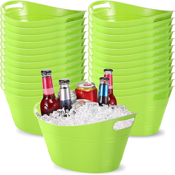 Norme 24 Pcs Oval Storage Tub with Handles 4.5L Plastic Ice Bucket, Wine, Beer, Champagne Drink Cooler for Parties, Beverage Storage Basket (Lime Green)