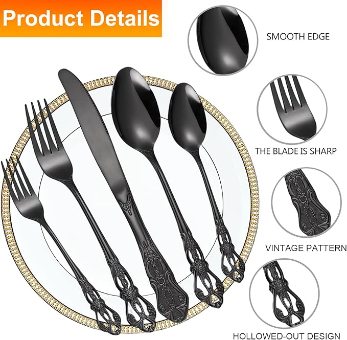 Vilihkc Gorgeous Retro Royal Stainless Steel 20 Pieces Flatware Set, Silverware Set, Anti-rust Stainless Steel Cutlery Set Utensils Including Fork Spoon and Knife