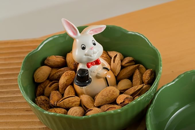 DIHOclub Decorative Ceramic Candy Bowl - Snack Serving Dish for Pistachios, Nuts, Candies, Jewelry Storage, Perfect for Holidays, Parties, and Gifts, 6 Inches(Green Rabbit)