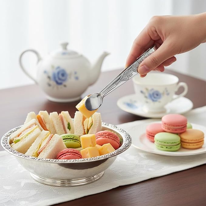 10PCS Mini Serving Tongs, 4.5Inch Small Serving Tongs, Stainless Steel Sugar Cube Tongs, Tiny Metal Tong for Tea Party, Coffee Bar, Appetizers, Desserts and Charcuterie Board (Silver)