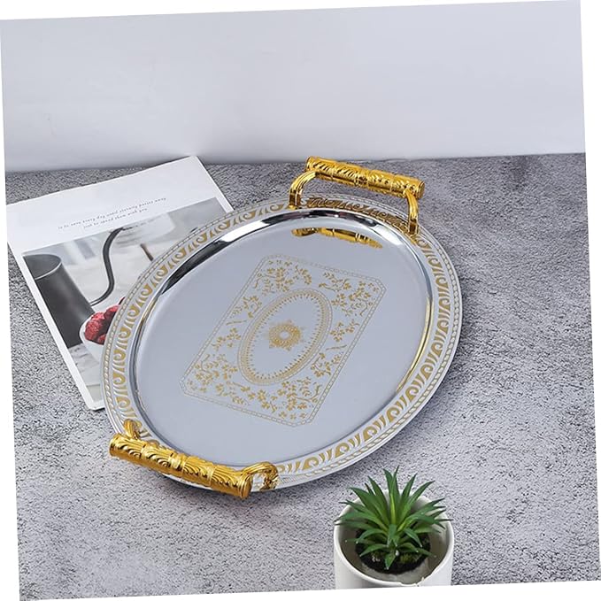 LIFKOME Elegant Oval Serving Tray Metal Snack Fruit Tray Desktop Dried Fruit Plate