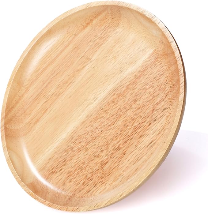 9.5" Round Wooden Serving Tray, Small Round Wooden Serving Platter for Bread, Fruit, Dessert, Various Food Storage and Display, Wood Try Organizer for Home Kitchen Countertop