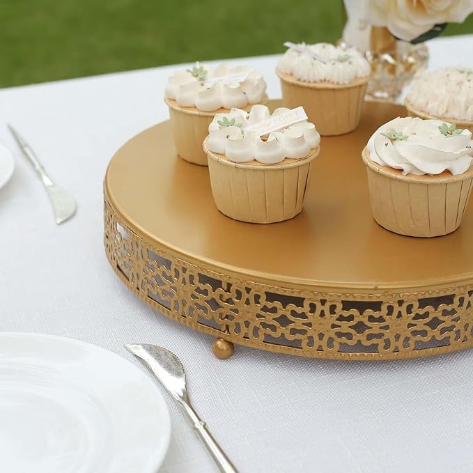 Efavormart Gold Metal Fleur De Lis Round Pedestal Cake Stands, Cupcake Dessert Display Stand Table Centerpiece - 12"