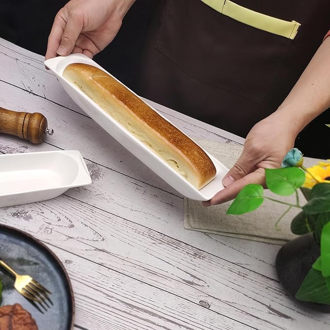 Ceramics Olive Plate Cheeses Plate, Olive Cookies Tray - Large, Chip Resistant, White Porcelain Olive Canoe, Dishwasher Safe, For Snacks, Appetizers 14 Inch