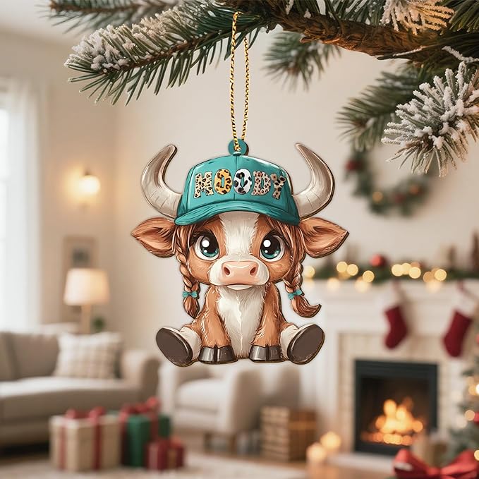 Farm Cow Ornament 2025 – Moody Cow Christmas Ornaments, Funny Western Girls Xmas Tree Decoration for Cow Lovers
