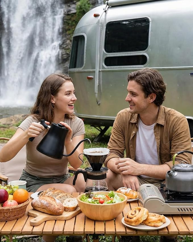AGOGO Portable Pour Over Coffee Maker V60 Set - Easy Cleaning Compact 304 Stainless Steel Dripper for Camping & 50 Filters Paper & Cleaning Rag Black V60