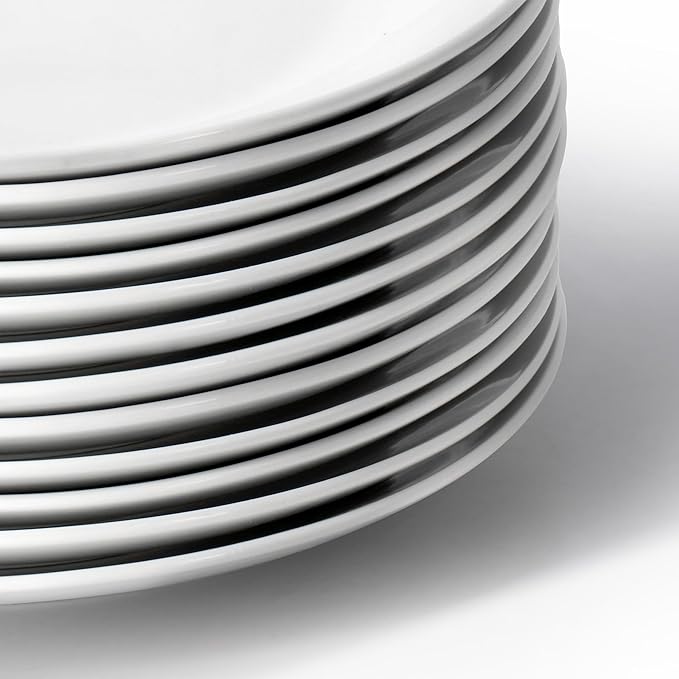 Elama 10.5 Inch Professional Kitchen 12 Piece Porcelain Dinnerware/Tableware Set (Round Dinner Plate White)