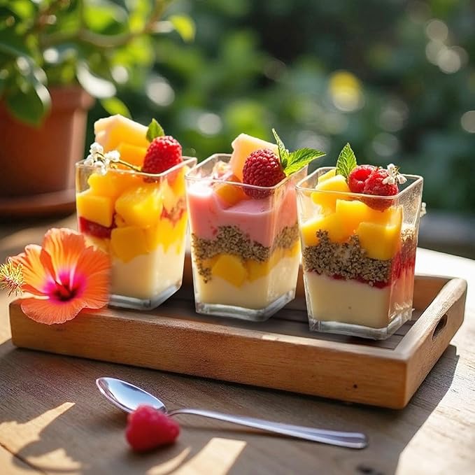 100Pack 5oz Dessert Cups with Lids and Spoons,Plastic Parfait Appetizer Cup,Disposable Plastic Cups, Great for Desserts, Appetizers, Puddings, Mousse