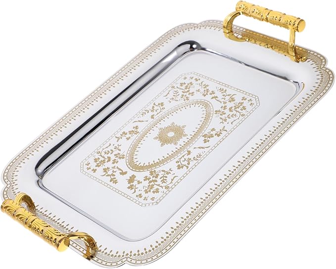 Cabilock Serving Trays with Handles, Serving Platter Set with Floral Pattern, Decorative Serving Food Tray Dessert Tray for Home, Party, Christmas