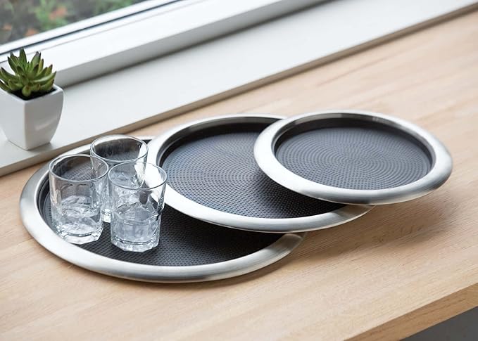 Service Ideas TR119RI Tray with Removable Insert, 9" Round, Stainless Steel, Brushed