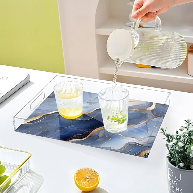 Acrylic Clear Trays Marble Silver Navy Blue Acrylic Serving Trays with Handles 12 x 16 Serving Tray Clear Spill-Proof