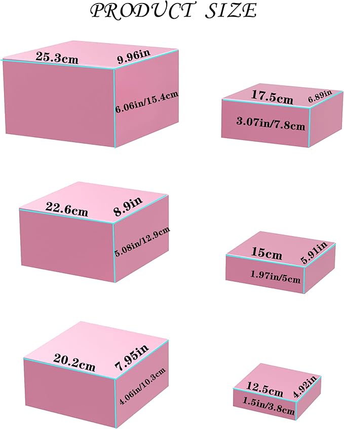 ihomecooker Metal Buffet Risers,6PCS Food Risers for Buffet Table 5in to 10in Display Stand for Catering Dessert Pink Cube Boxes Nesting Risers for Girl Princess party with Hollow Bottoms