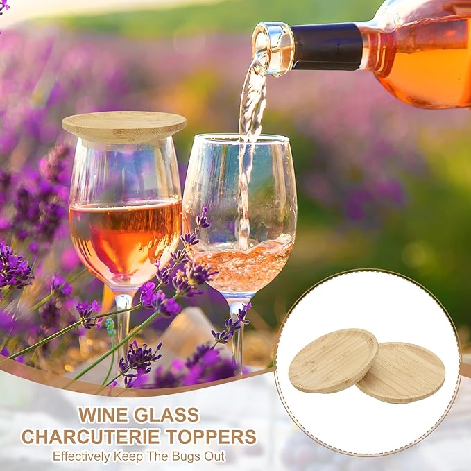 uxcell Wine Glass Charcuterie Lids, 4 Inch Wine Glass Covers Bamboo Appetizer Plates for Family Gatherings, Bars, Restaurants Party 8Pcs
