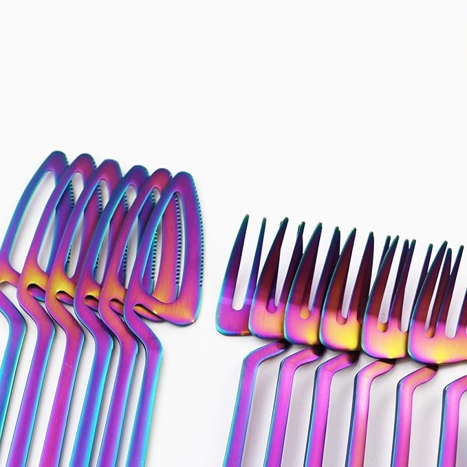 Service for 6 Rainbow Dinnerware Set 304 Stainless steel Cutlery Matte Forks Spoons Knives Flatware Set Dinner Silverware Set (24pcs Rainbow)