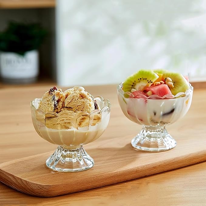 Vintage Glass Dessert Bowls, Ice Cream cups, 5oz Dessert cups, for Sundae, Fruit, Ice Cream, Pudding, small snacks,Condiment (18)