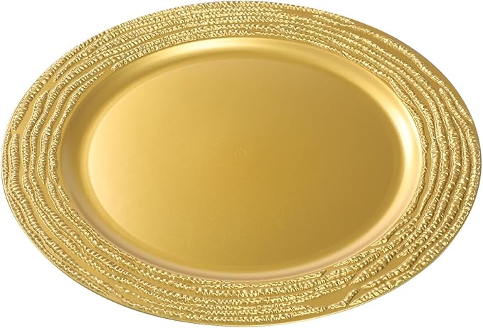 100 Pack Gold Chargers for Finner Plates, 13 Inch Plastic Round Bright Charger Plates Bulk, Wedding Decoration for Table Setting Wedding Party Event Tabletop (Gold)